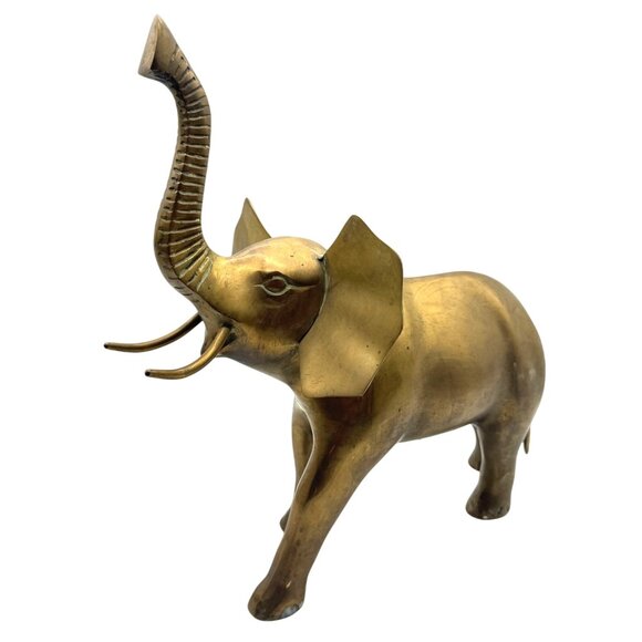 Vtg Large Brass Elephant Figurine With Trunk Up For Good Luck 13.5"H x 13.5"W - Picture 1 of 6